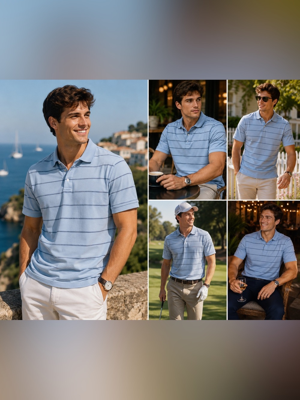 Banana Republic Light Blue Polo with Navy Stripe